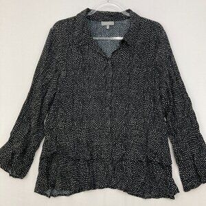 Habitat Large Black White Polka Dot Ultra Soft Tiered Ruffle Hem Button Down
